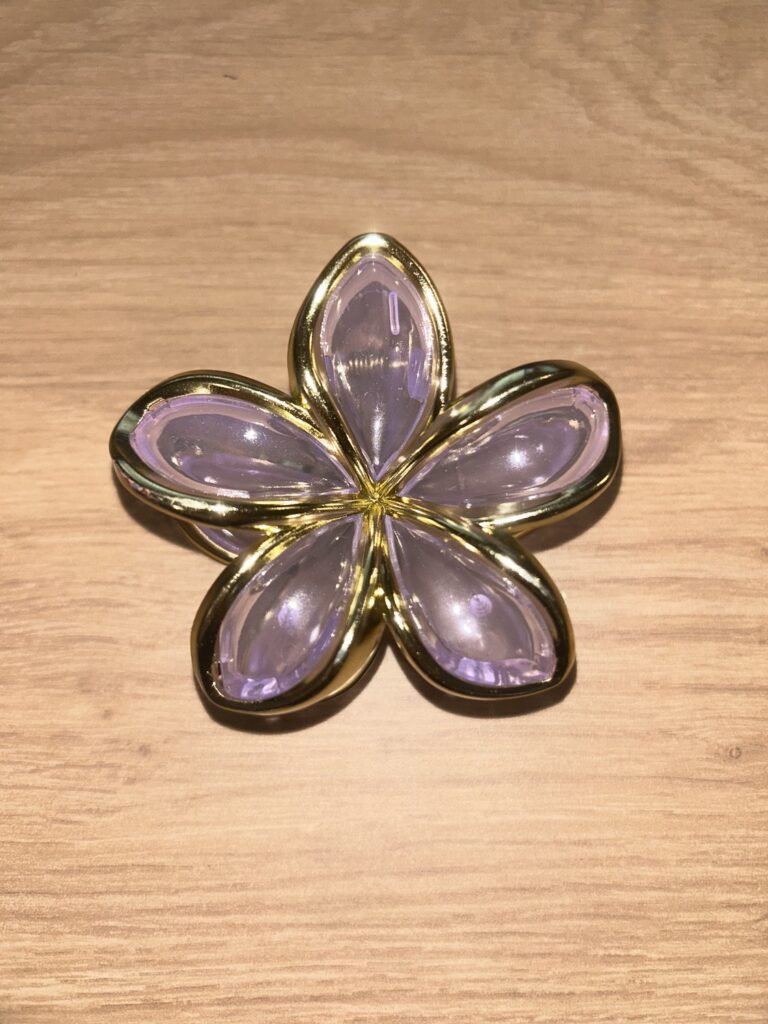 Pince à cheveux fleur — violet translucide et doré