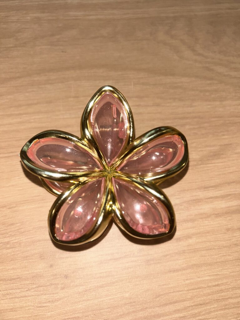 Pince à cheveux fleur — rose translucide et doré