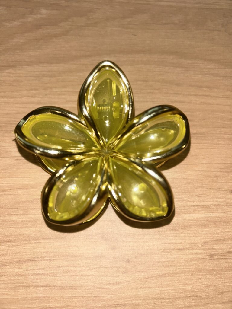 Pince à cheveux fleur — vert anis translucide et doré