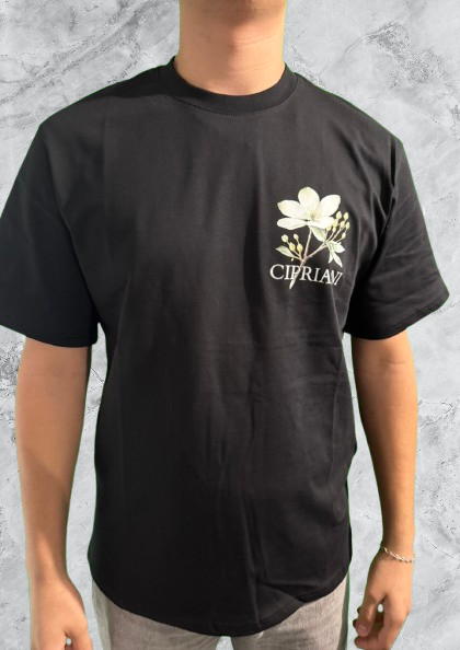 T-shirt noir à imprimé floral L
