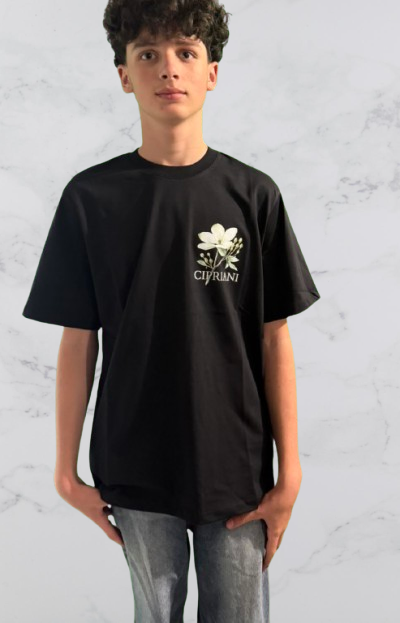 T-shirt noir à imprimé floral S