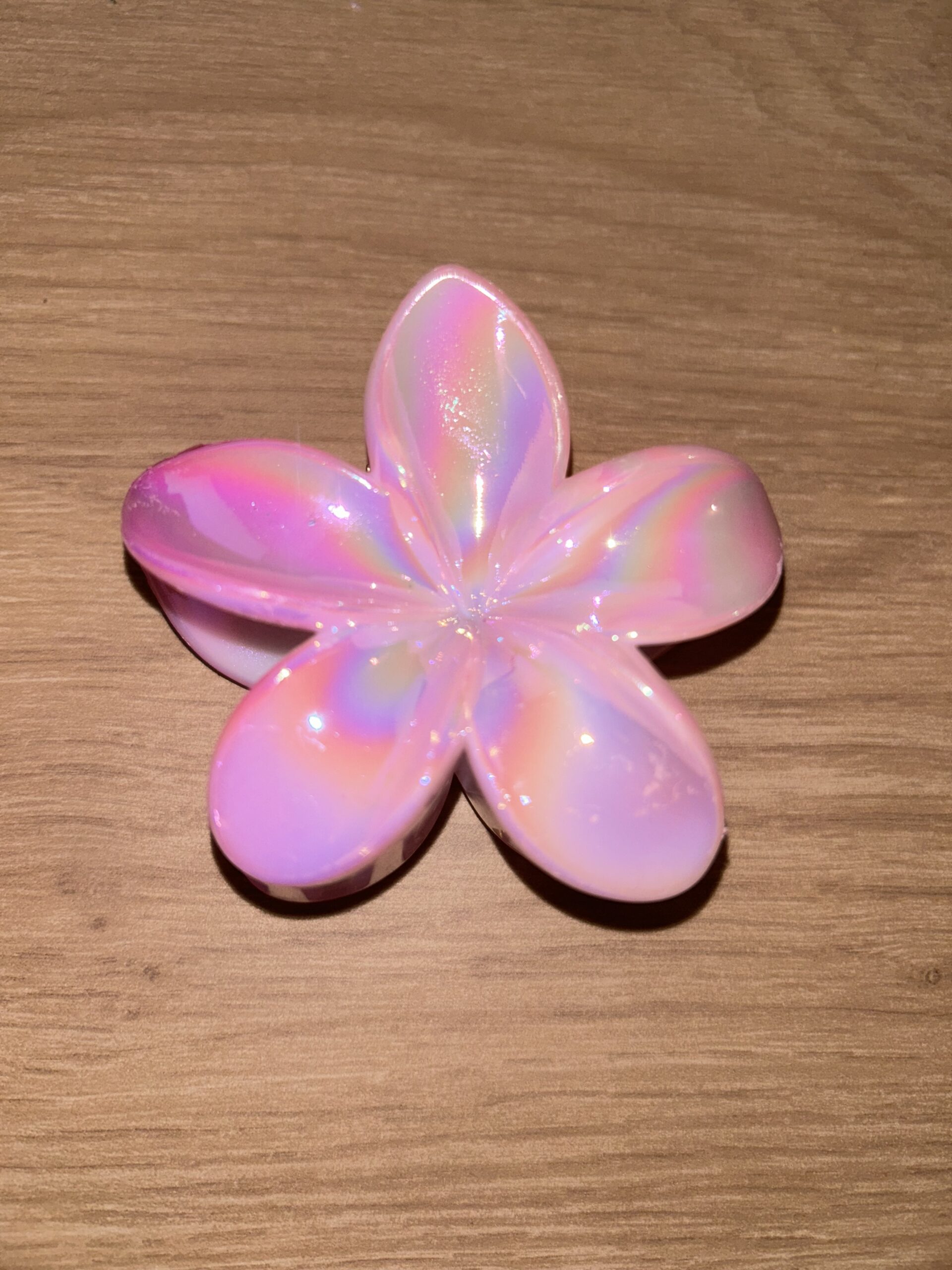 Pince à cheveux fleur — rose pastel irisé