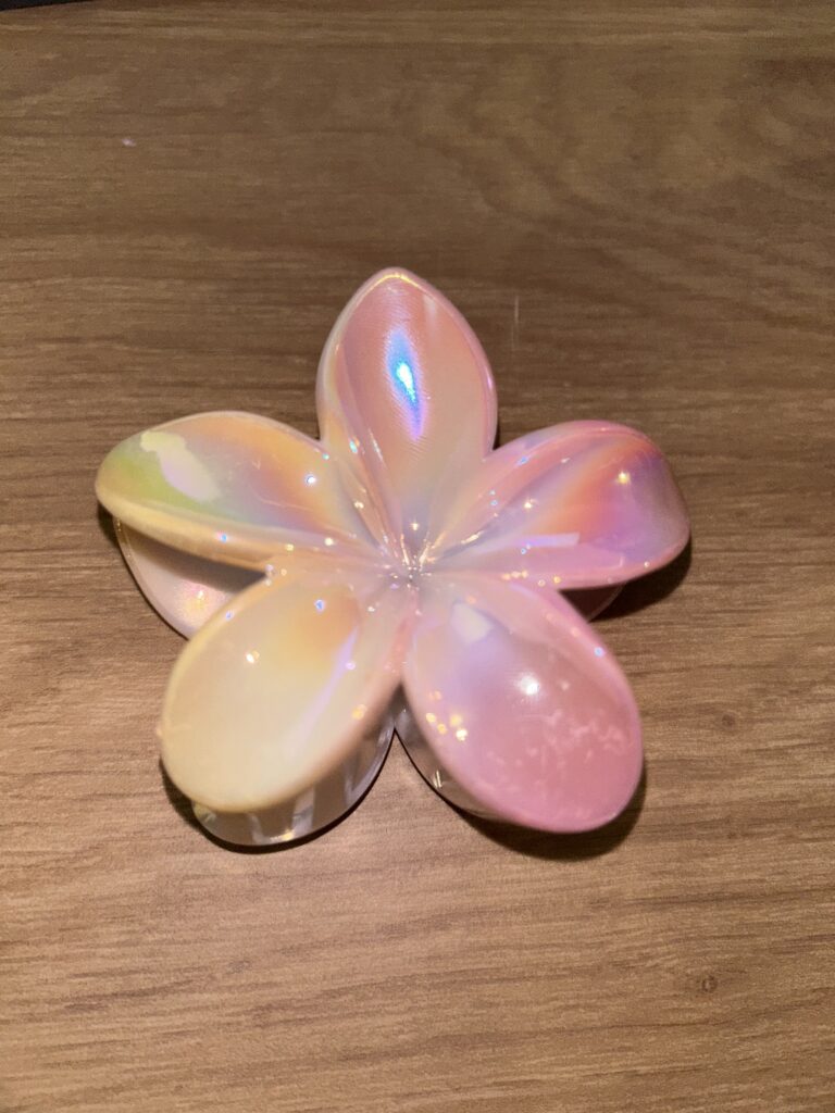 Pince à cheveux fleur — jaune et rose irisé