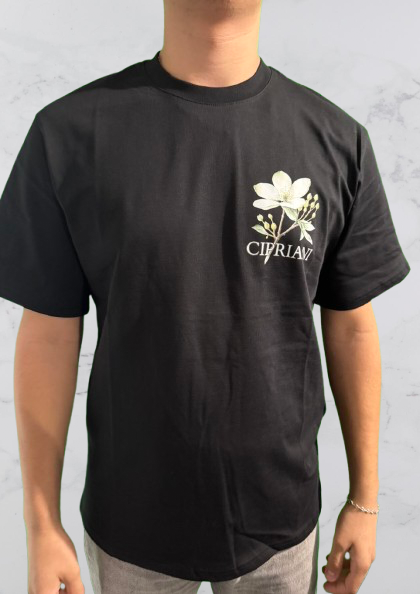 T-shirt noir à imprimé floral M